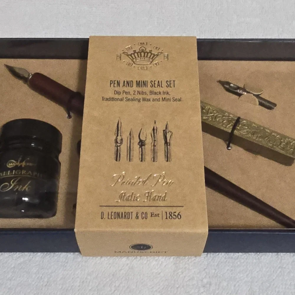 Manuscript Art of Writing Pen‎ & Mini Seal Set Calligraphy Dip Pen 2 Nibs Black